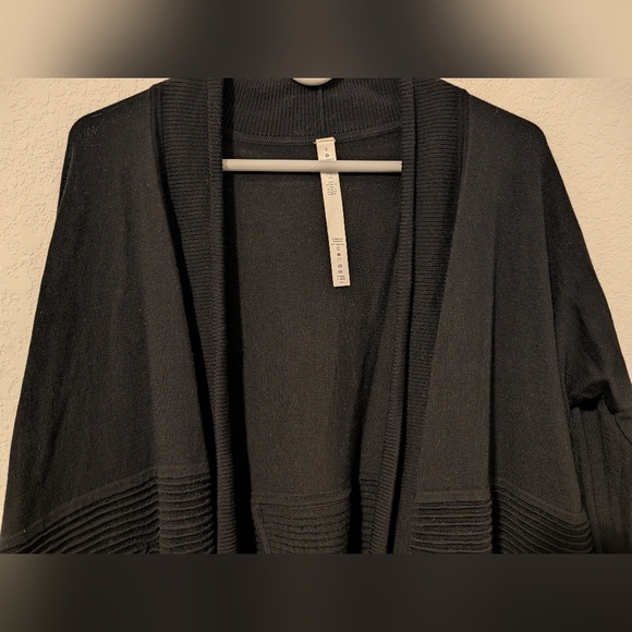 Lululemon Black 100% Merino Wool Ribbed Longline Open Front Sit In Lotus Wrap 6 - Picture 8 of 14